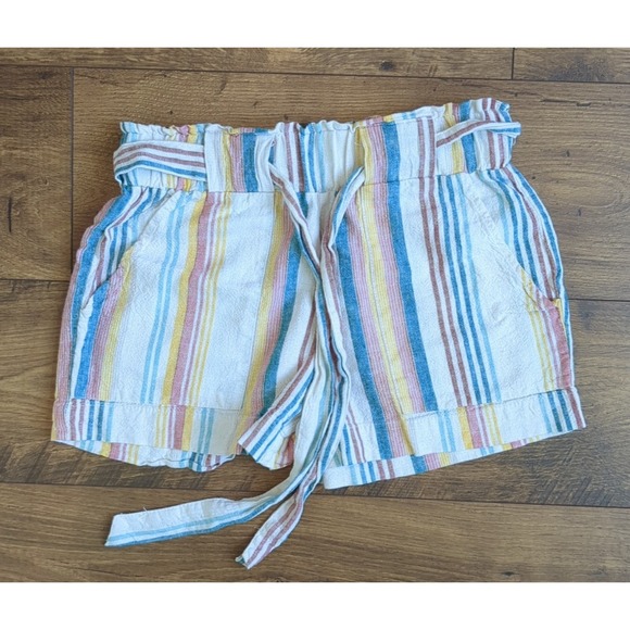 Indigo Rein Womens Sz S Striped Elastic Waist Linen Blend‎ Paperbag Shorts - Picture 1 of 12
